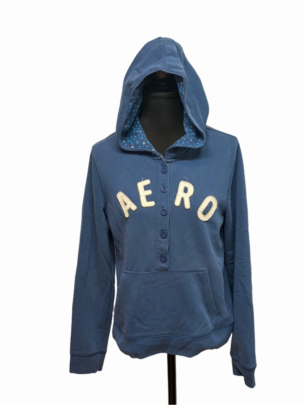 Aéropostale Women’s XL Blue AERO Appliqué Button Henley Pullover Hoodie Y2K